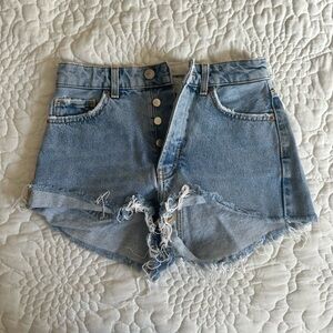 High-Rise Light Blue Distressed Denim Women's Shorts